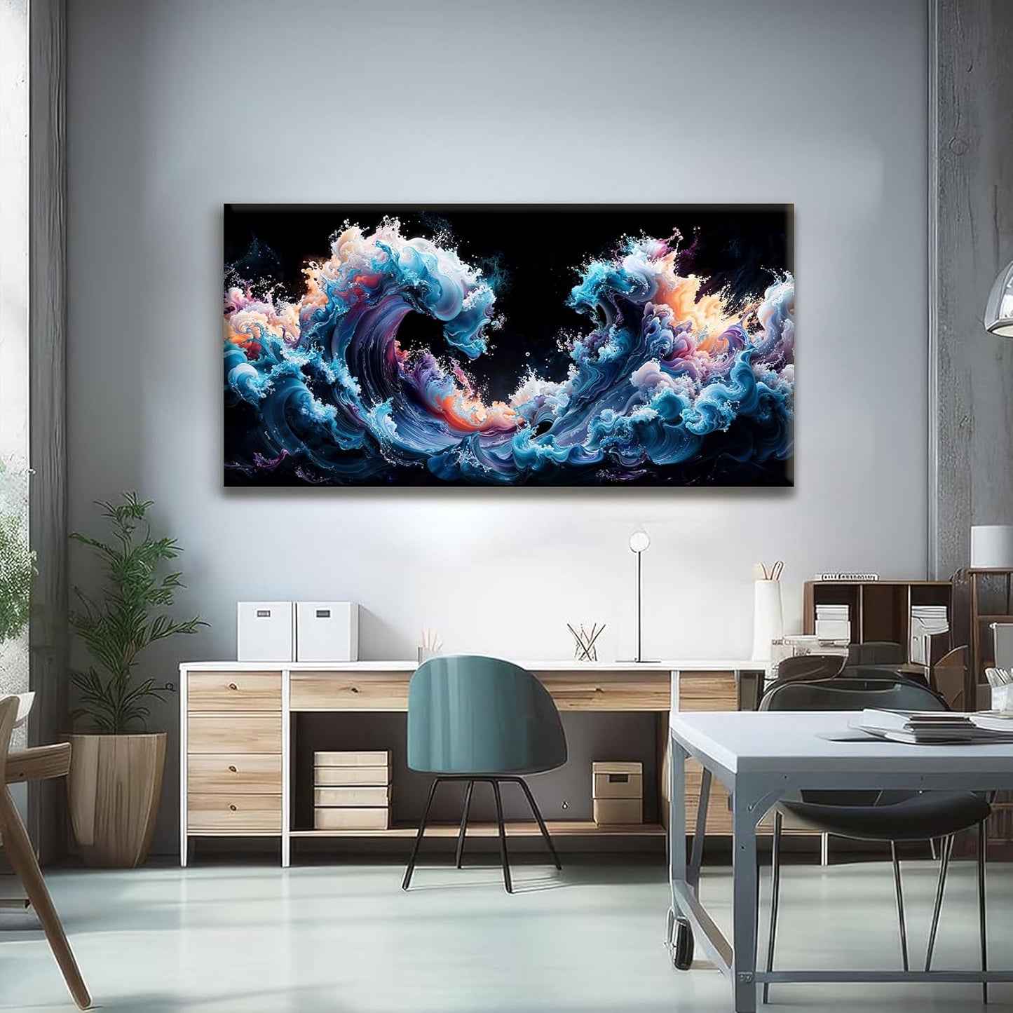 QSQ Large Abstract Wall Art For Living Room Colorful Waves Canvas Art Wall Decor Painting Blue Maximalist Artwork Picture For Bedroom Dinning Room Modern Home Wall Decor 29 X 58 In