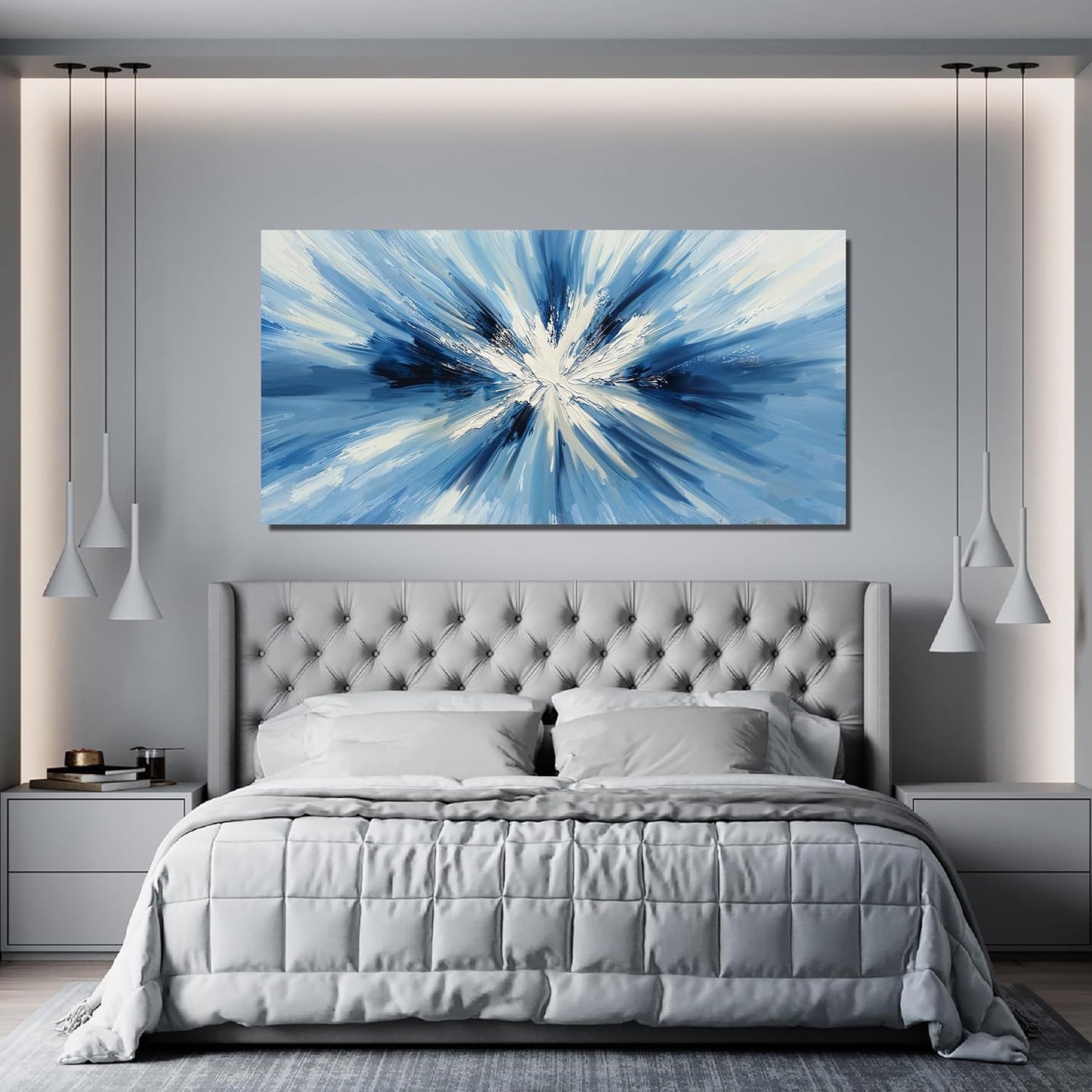Abstract Canvas Wall Art Decor Wall Pictures for Living Room Abstract Canvas Art Wall Art Decor Blue White Wall Art Prints Modern Minimalist Wall Art Decorations Bedroom Home Aesthetic Decor 20"X40"