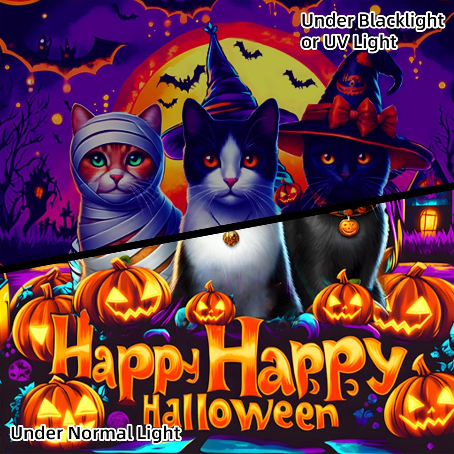 Halloween Tapestry, Blacklight Tapestry for Halloween Party Decor Hanging Tapestries Backdrop Wall Art Poster for Bedroom Dorm 90x70in