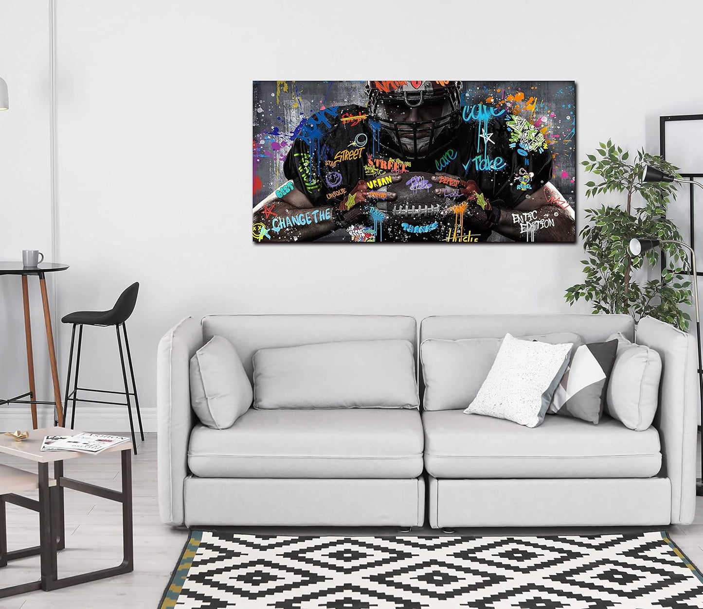 JKWALL77 American Football Canvas Wall-Art for Bedroom - Room Decor for Teen Boys - Graffiti Wall Art Ready to Hang Size 40" x 20"