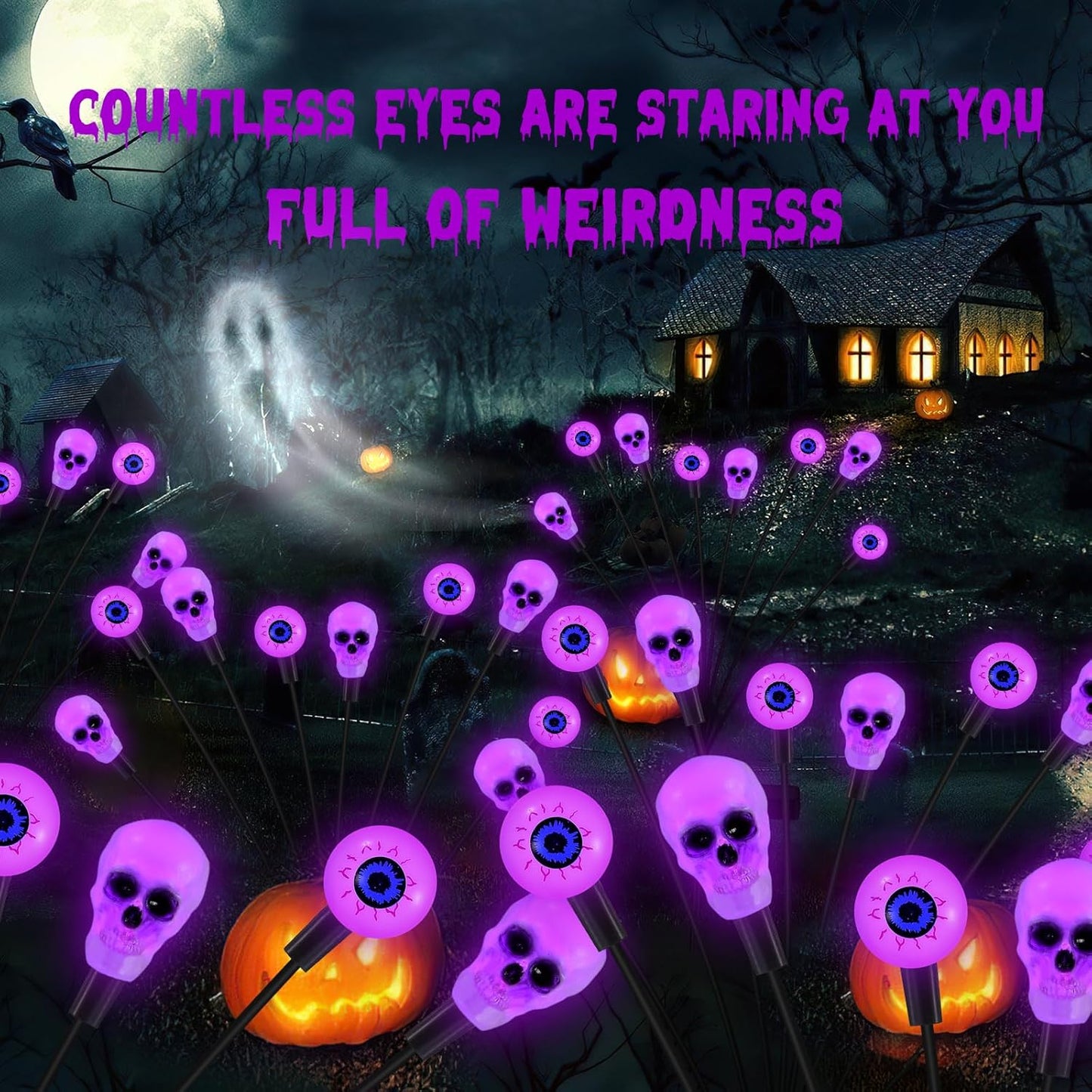 Solar Halloween Lights Outdoor, Scary Eyeball Lights, 4PACK 32LED, IP65 Waterproof, Decor for Garden/Yard/Patio/Lawn/Pathway (Purple)