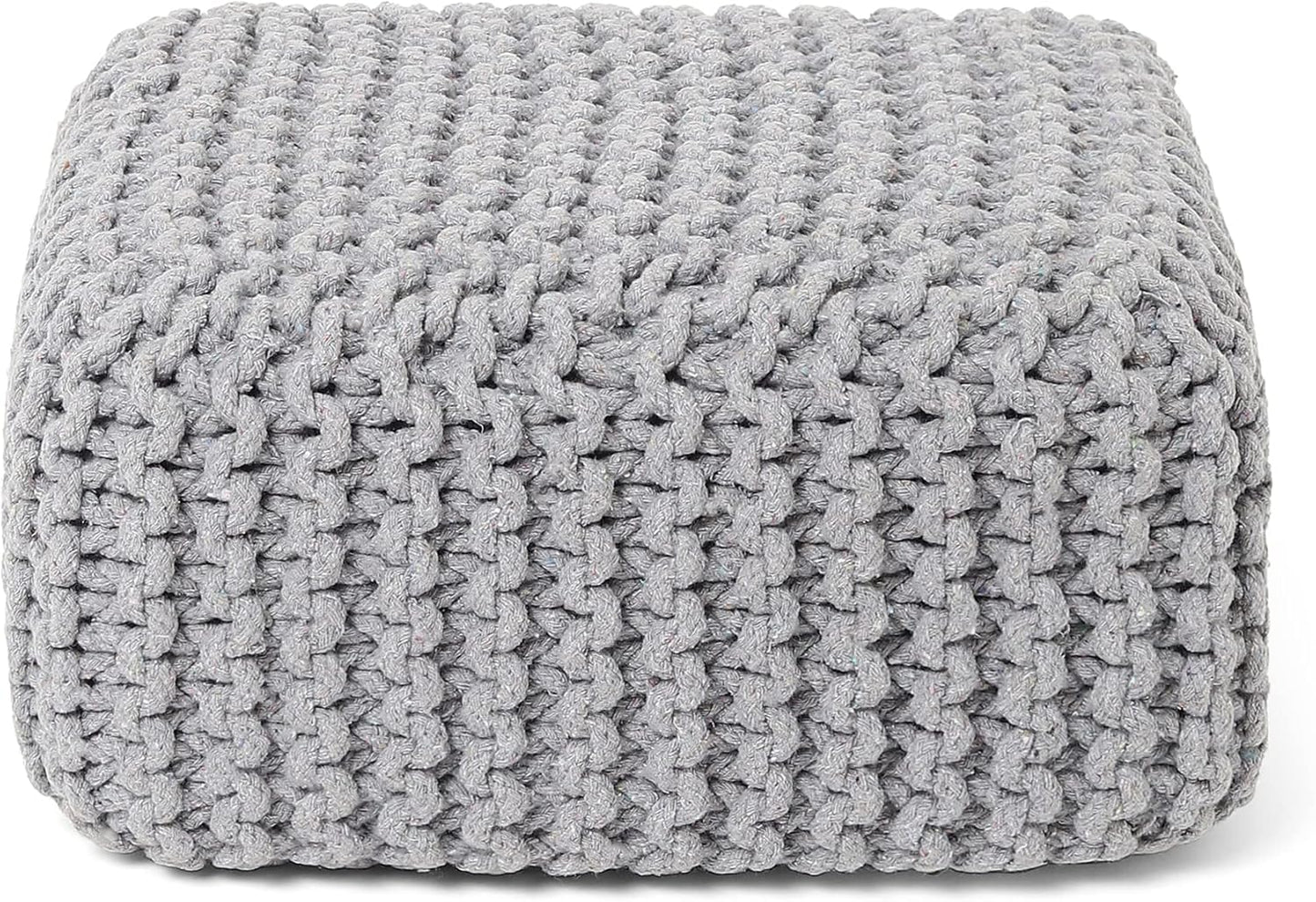 REDEARTH · Cube Low Pouf Foot Stool Ottoman - Hand Knitted Poof - Cord Boho Pouffe - Home Décor - Stuffed Footrest for Living Room - Nursery - Bedroom - Patio (16" x 16" x 8") - Light Gray