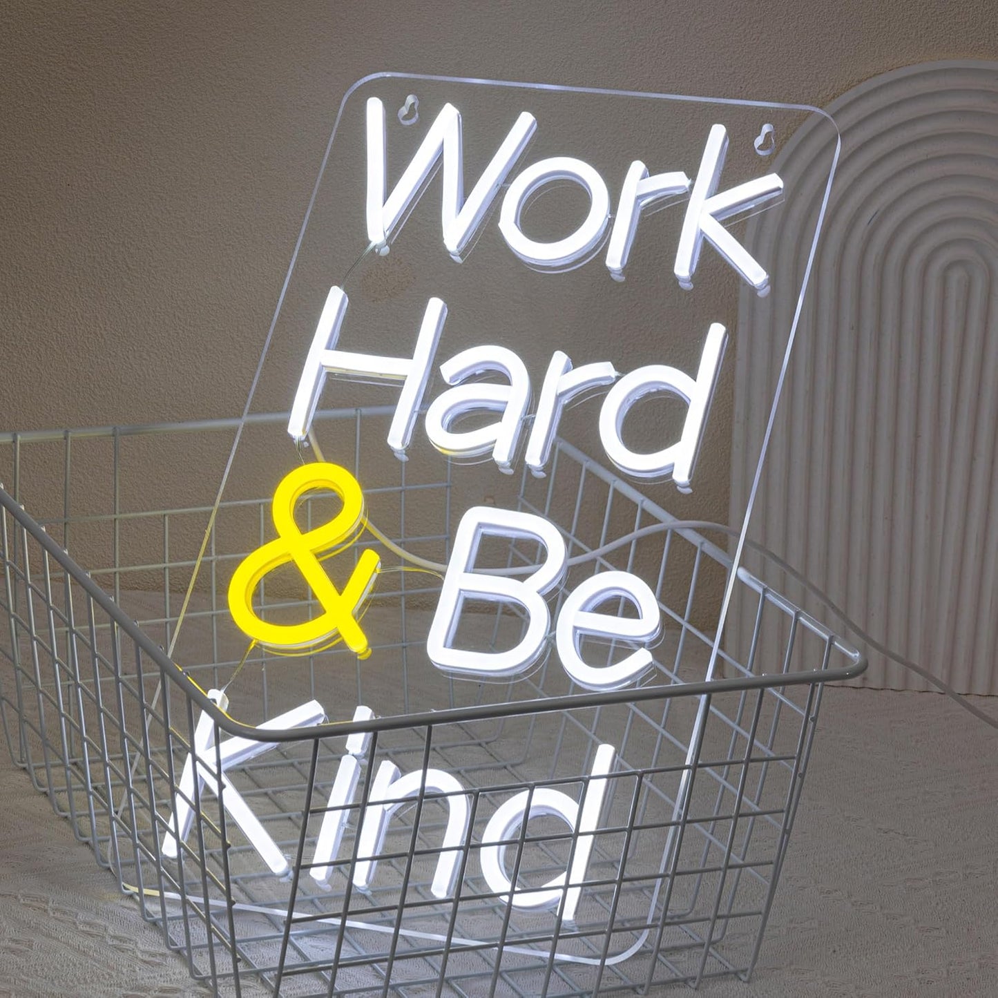 Work Hard Be Kind Neon Sign for Wall Decor Letter Neon Light Be Kind LED Neon Sign for Office White LED Neon Light for Offices Classroom Bedroom Study Room Decoration