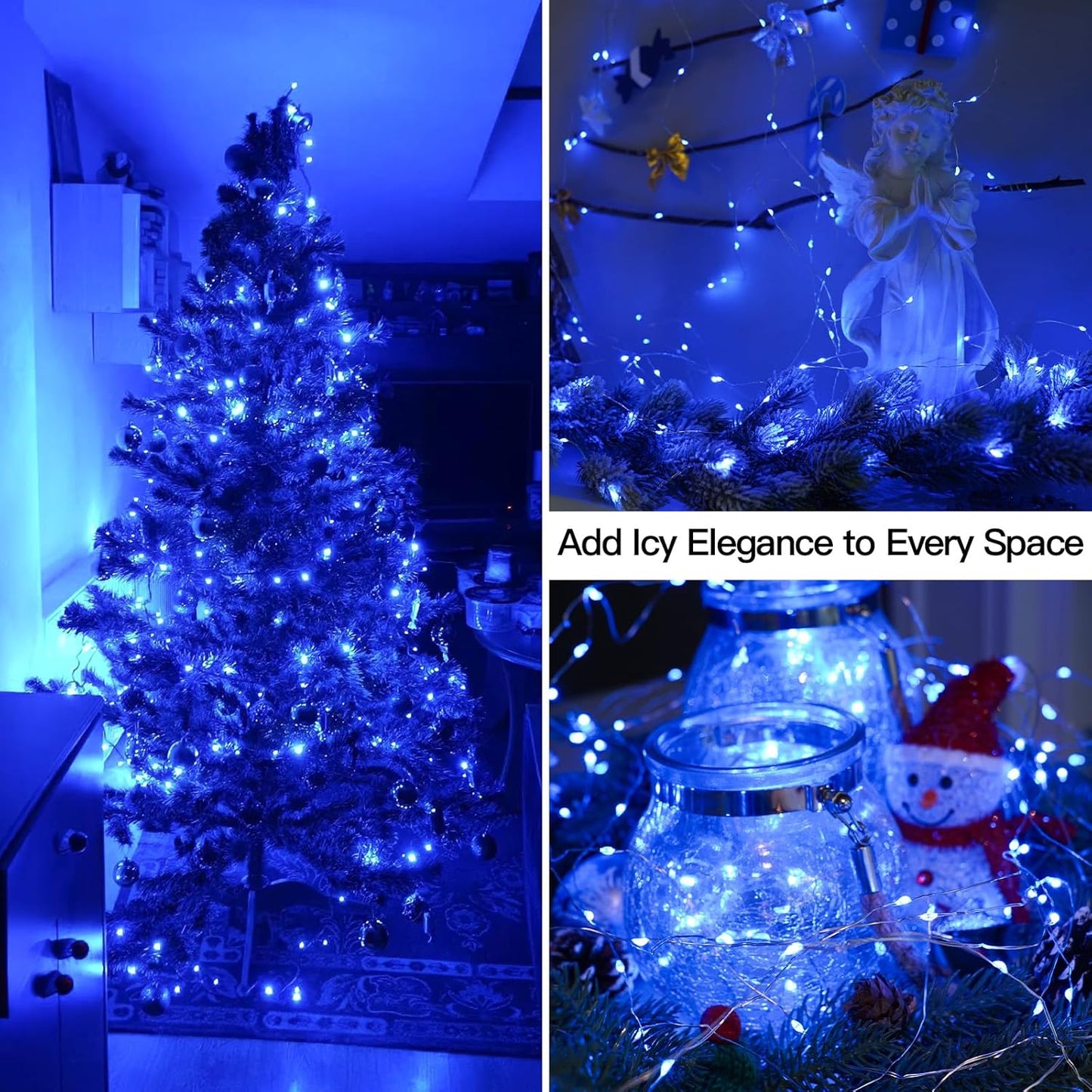 suddus Blue LED Christmas Lights Outdoor，200led 66ft Battery Operated Fairy Lights Indoor, Twinkle Lights for Bedroom, Halloween, Backyard, Tree, Dorm, Patio, Tapestry, Garden, Party