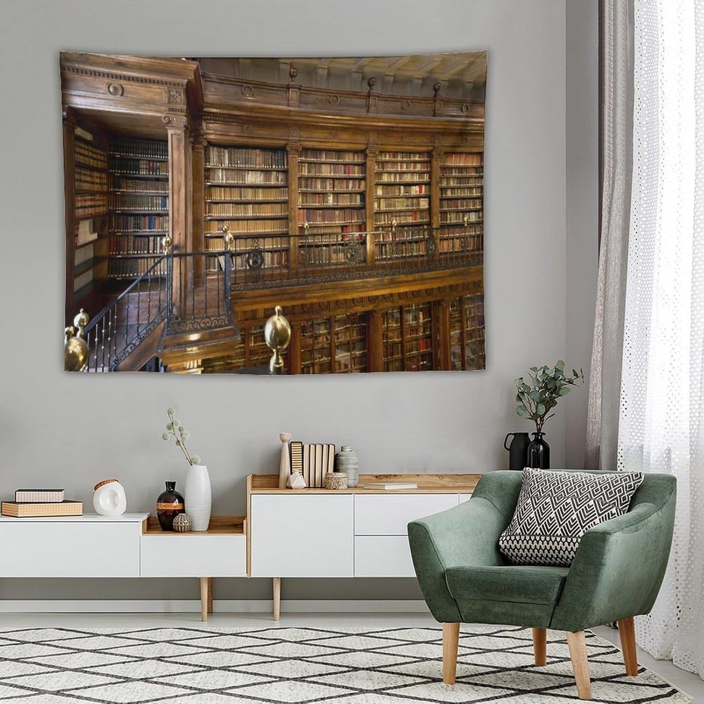 Kurtect Library Tapestry,Vintage Medieval Antique Bookshelf Bookcase Pattern Print Tapestries for Party Beach Picnic Blankets Tablecloths Living Room Wall Deocr, 60x80 in