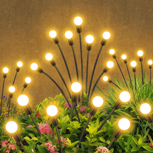 Solar Garden Lights Outdoor Waterproof, 6 Pack 48 LED Swaying Light Firefly Light Outdoor Decor Lights for Garden Gifts for Pathway Party Christmas Decoration, Warm White