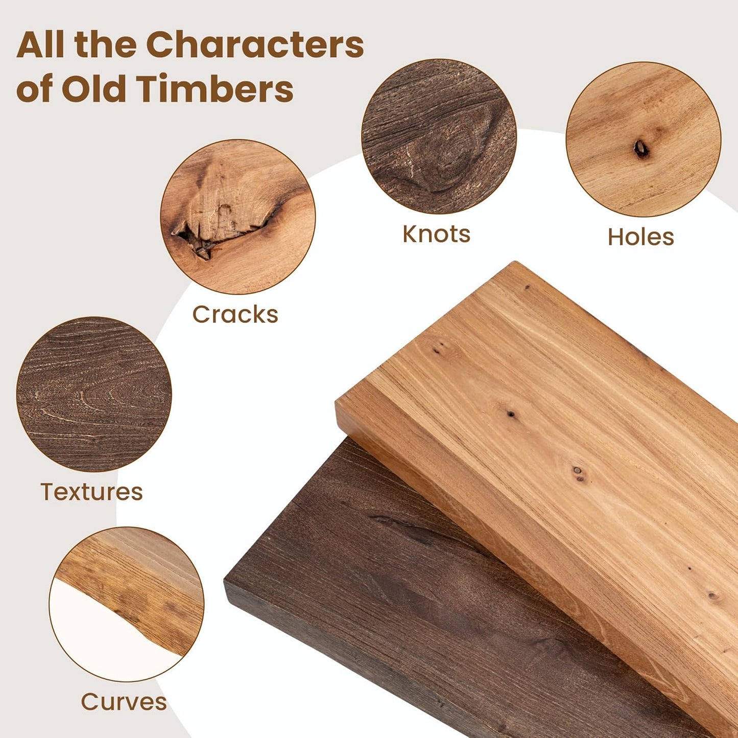 Floating Shelves for Wall Decor, Rustic Solid Elm Wood Live Edge Floating Shelves Wall Mounted, Wall Shelves with Invisible Bracket for Living Room Bathroom Bedroom Kitchen, 40 Inch Set of 1, Walnut