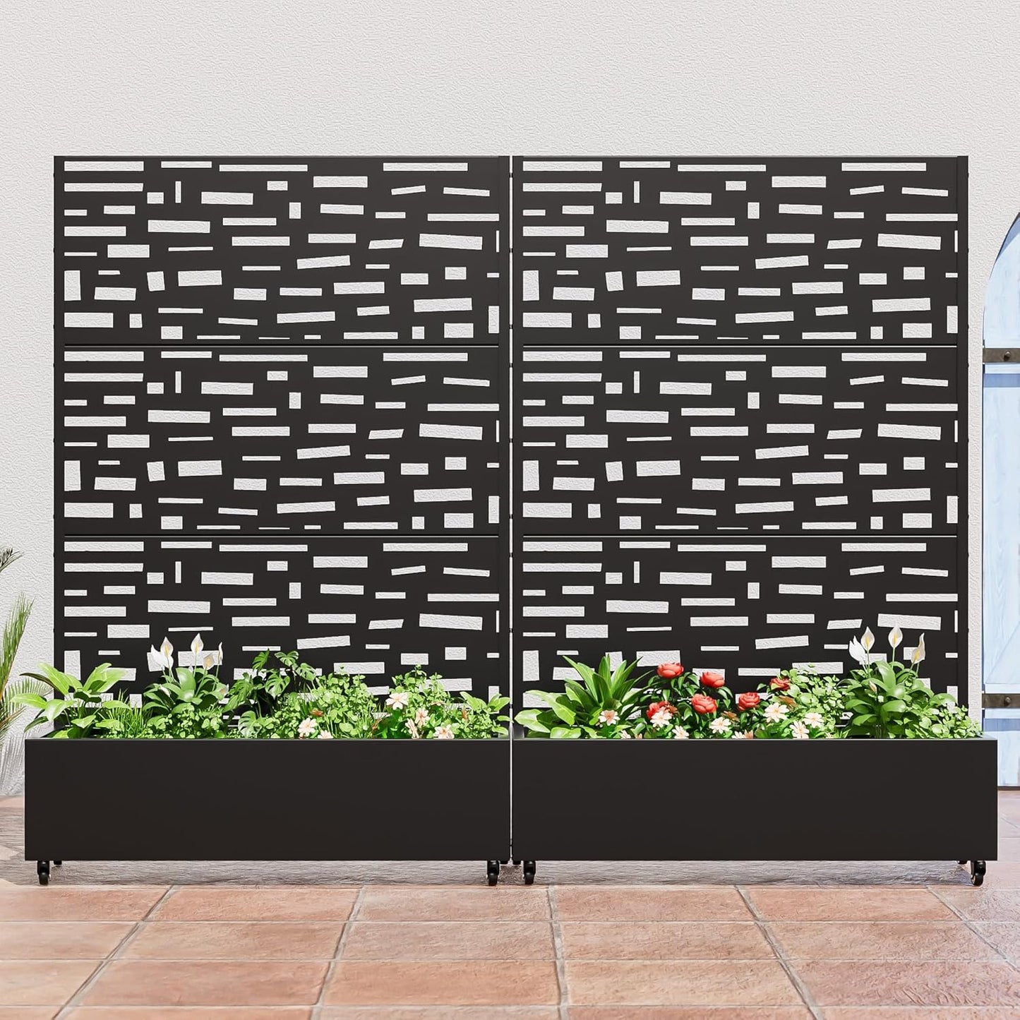 Casaphoria Metal Raised Garden Bed with Trellis and Wheels, 72"x47"x16" Planter Box for Climbing Plants, Vegetables & Vines, Features Drainage Holes and Privacy Screen (Black-Gerald)