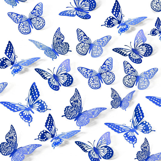 SAOROPEB Butterfly Wall Stickers, 48 Pcs 4 Styles 3 Sizes, Metallic Paper, Removable, Navy Blue, Art Deco Decor for Wall