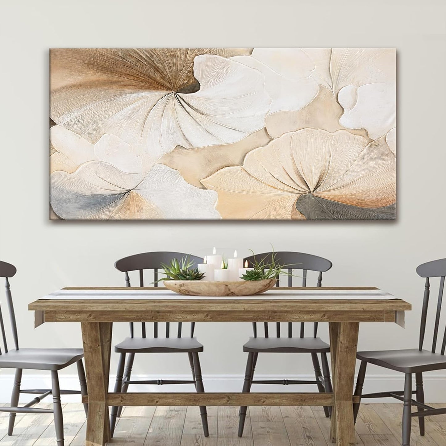 Canvas Art Wall Decor Large Size Abstract Floral Wall Art For Living Room Modern Abstract Wall Decor Prints Pictures Brown White Flower Wall Art Picture For Bedroom Hotel Home Artwork 29x58 Inch