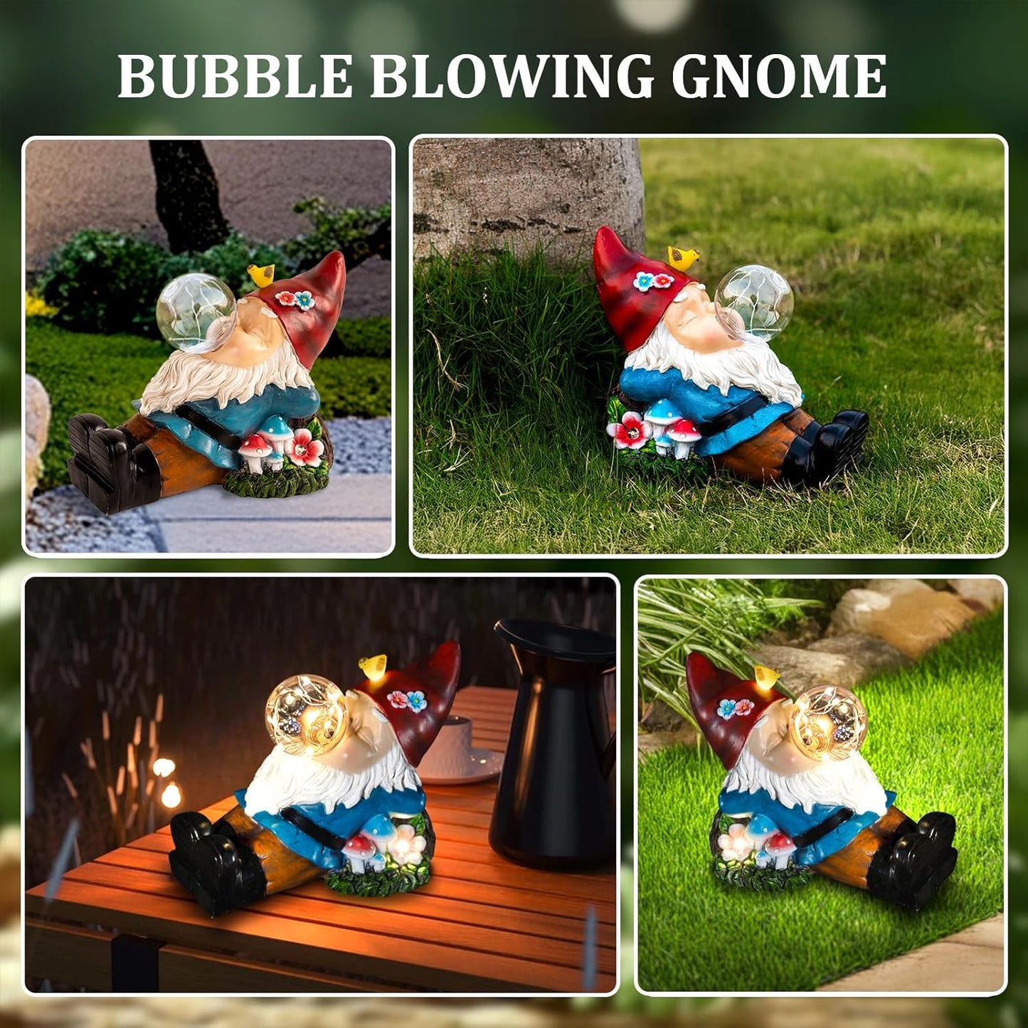 Gnome Solar Garden Statue with LED Light - Waterproof Outdoor Decoration for Terrace, Courtyard & Lawn for Moms & Women