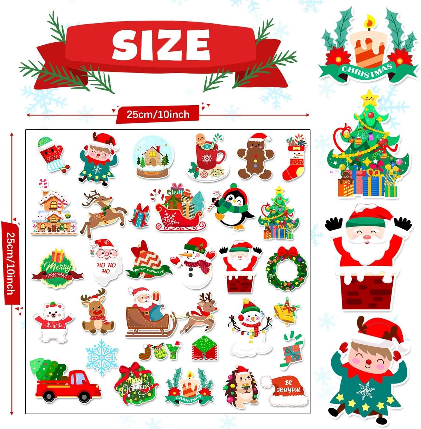 Window Clings Stickers for Kids Window Gel Clings Decals Thick Gel Clings Toddlers and Adults Classroom Home Nursery Airplane Birthday Party Supplies (Merry Christmas)