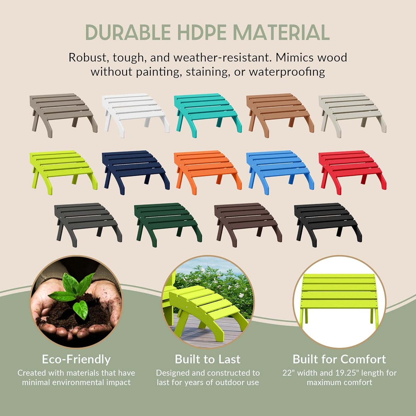 WestinTrends Dylan Outdoor Patio HDPE Adirondack Ottoman Footrest, Lime