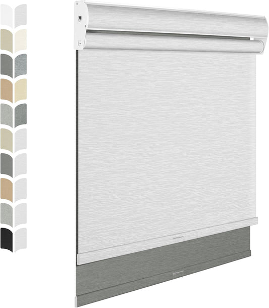 BERISSA Cordless Dual Roller Shades with Cassette Valance,Double Window Shades Blackout and Light Filtering Shades,Day and Night Roller Shades for Home Office Door.Grey and White.63 W x 64" H