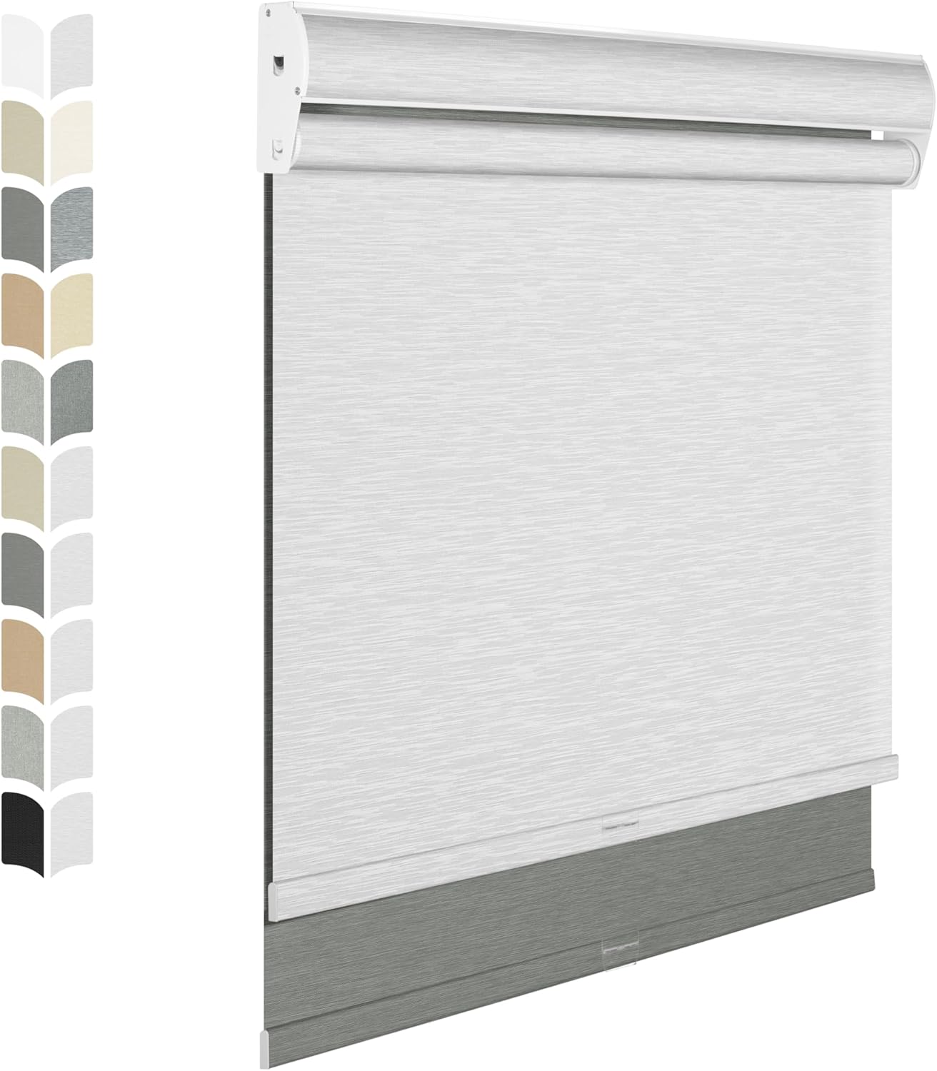 BERISSA Cordless Dual Roller Shades with Cassette Valance, Double Window Shades - Blackout and Light Filtering, Day and Night for Home Office Door. Grey and White. 24 W x 86" H