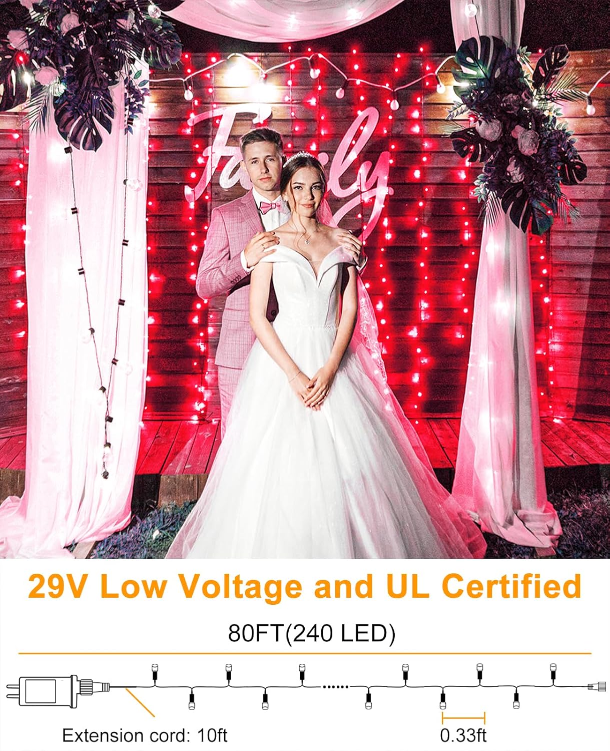 80FT 240 LED Christmas Lights, Connectable Christmas Tree Lights for Outdoor/Indoor, Waterproof & 8 Modes & Timer, Green Wire String Light for Home Garden Xmas Party Holiday Decorations, Red