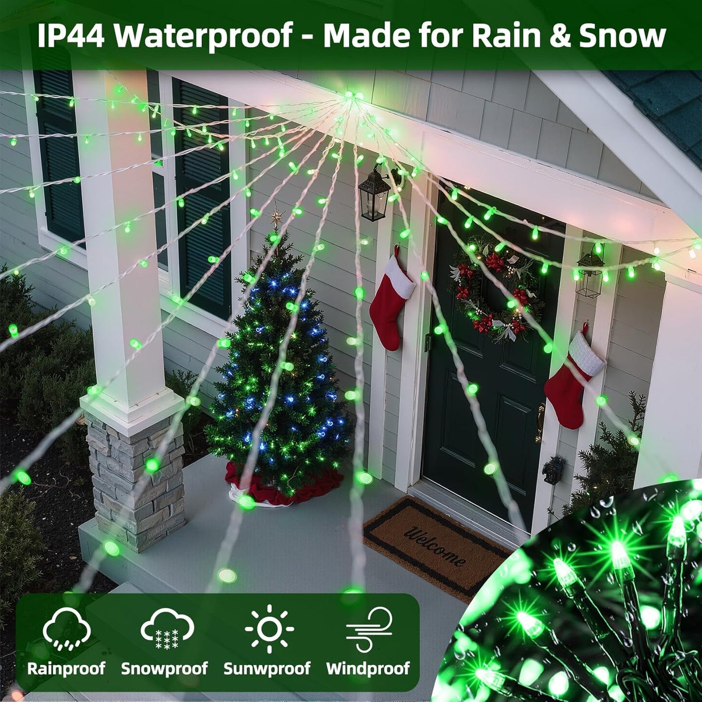 750 LED 240FT Christmas Lights Outdoor,12 Lighting Modes Christmas String Lights with Timer, Dimmable Plug in Green LED StringLights Waterproof for Yard Tree Wedding Party Holiday Green