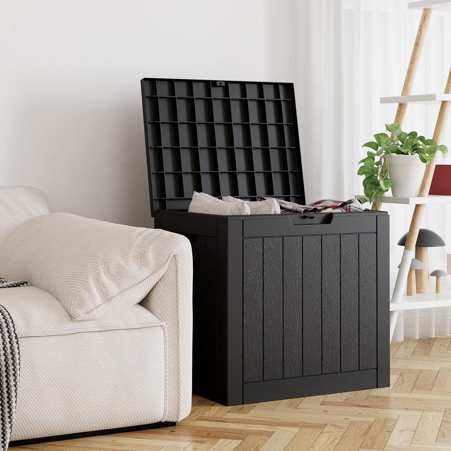 32 Gallon Deck Box Lockable Resin Indoor Outdoor Storage Box waterproof Outdoor Container for Patio Furniture, Pool Accessories, Cushions, Garden Tools, Sports Equipment