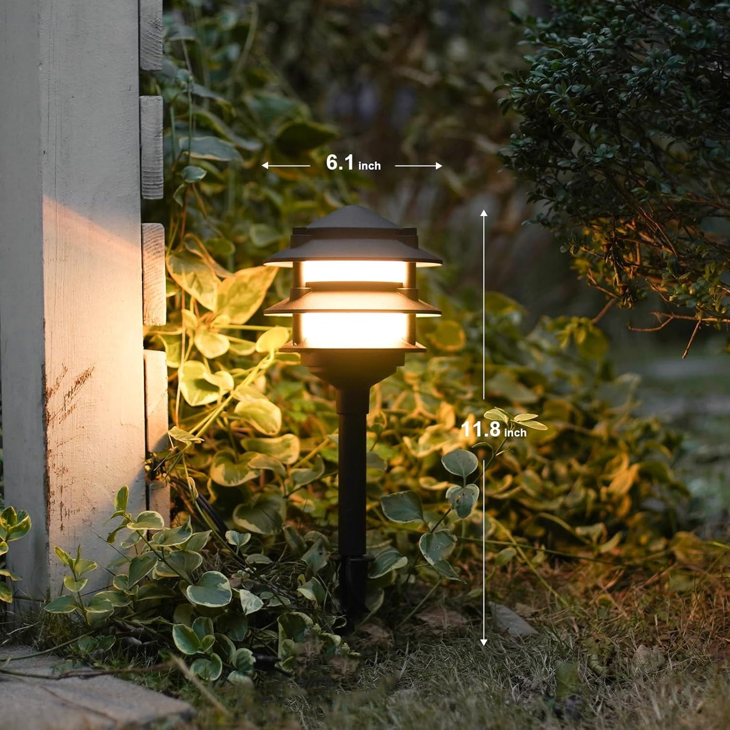 GOODSMANN Landscape Lighting 4PK Pathway Lights Low Voltage 2.2 Watt LED 12V AC Landscape Lights 30 Lumen Warm White with Cable Connectors Metal Stakes 9122-21102-04A