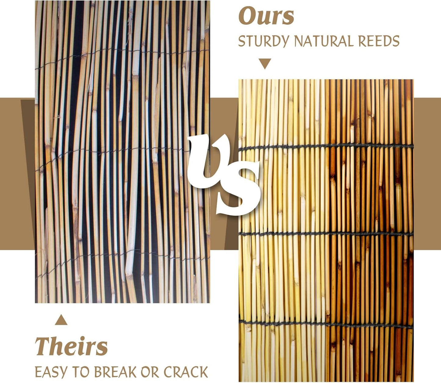 Natural Reed Fencing Rolls,6FT X 16.4FT Reed Screen Curtain Fence Covering Privacy Bamboo for Outdoor Backyard Patio（Stripy）