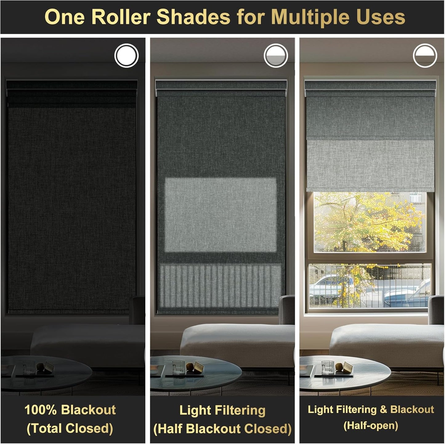 BERISSA Cordless Dual Roller Shades with Cassette Valance - Double Window Shades for Blackout and Light Filtering - Day and Night Roller Shades for Home, Office or Door - Linen Grey. 52 W x 36" H