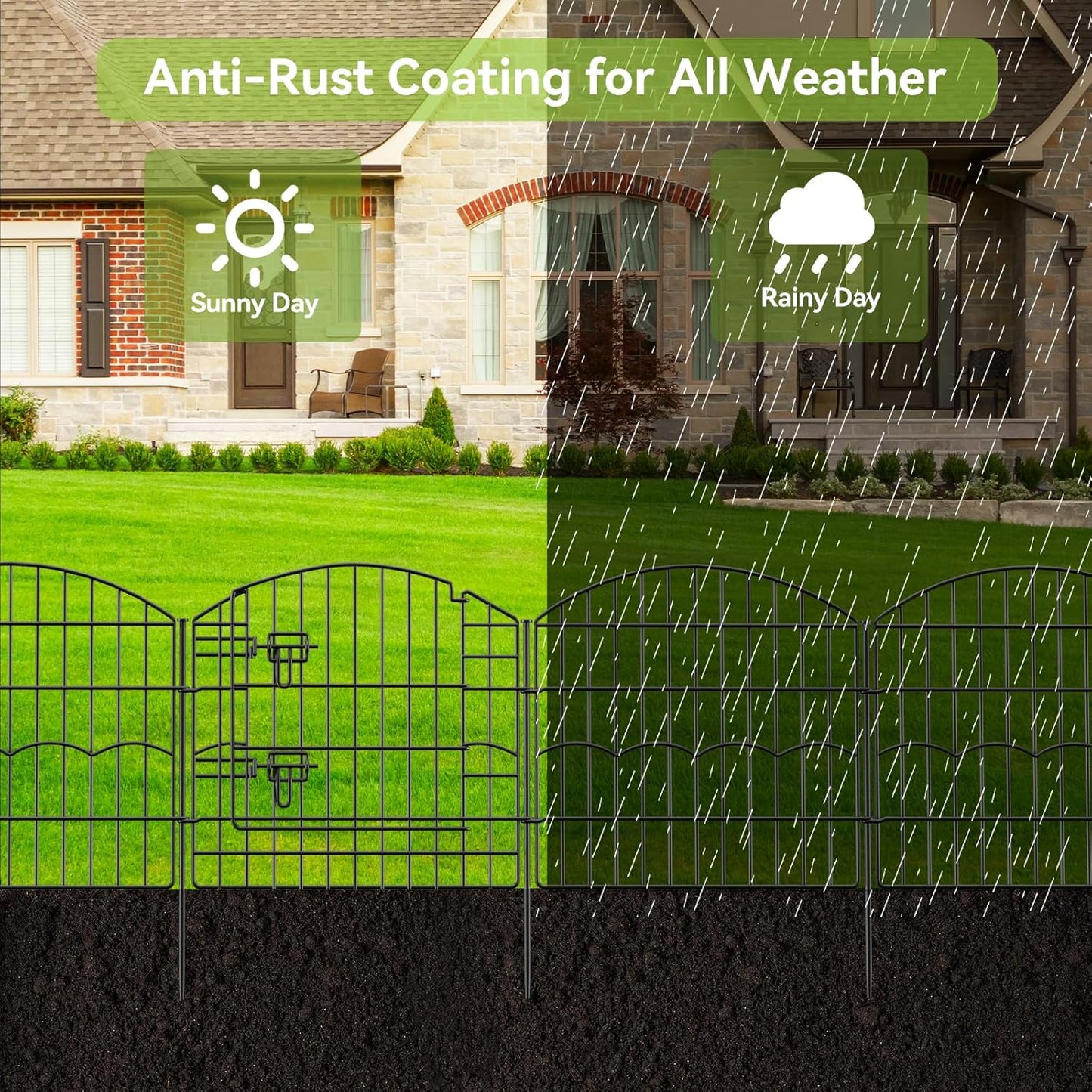 Decorative Garden Fence 12 Panels 24ft (L)×24in (H) Metal Garden Fences with 11 Panels + 1 Gate, No Dig Animal Barrier Fencing Rustproof Wire Border Temporary Dog Fence for Patio Outdoor Yard Lawn