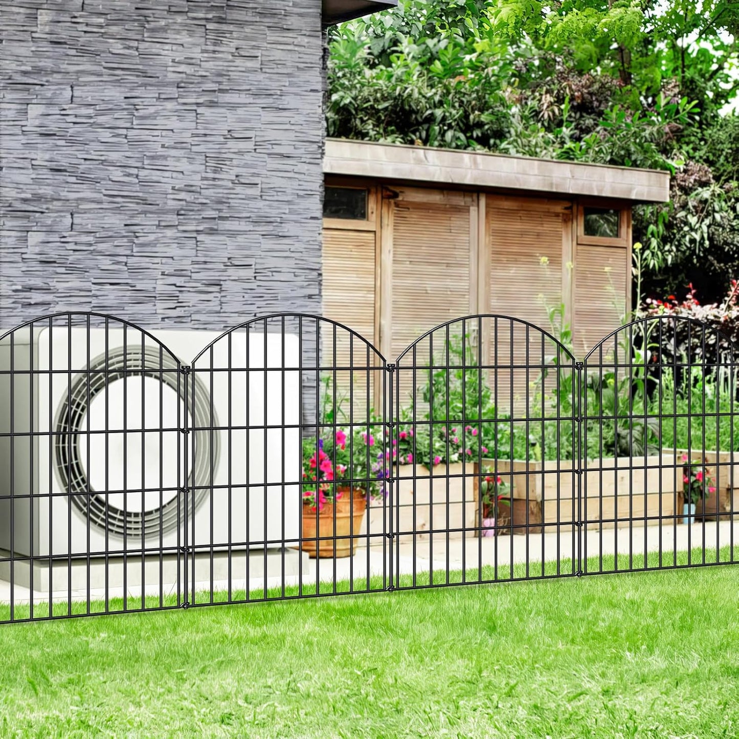Metal Garden Fence 36in (H) x 23.3ft (L), 10 Panels + 11 Stakes Dog Fences Border Fence Animal Barrier, No Dig Garden Fencing for Yard Flower Bed Lawn Patio Outdoor, CTW3610 Black