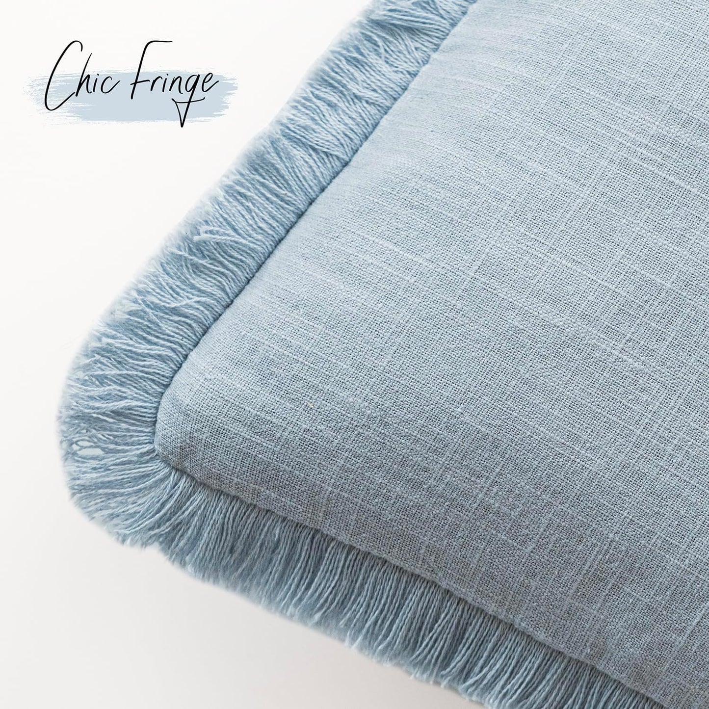 Foindtower Set of 2 Decorative Linen Fringe Throw Pillow Covers Boho Farmhouse Cushion Cover with Tassels Soft Accent Pillowcase for Couch Chair Sofa Bed Living Room Home Decor,18×18 Inch,Sky Blue