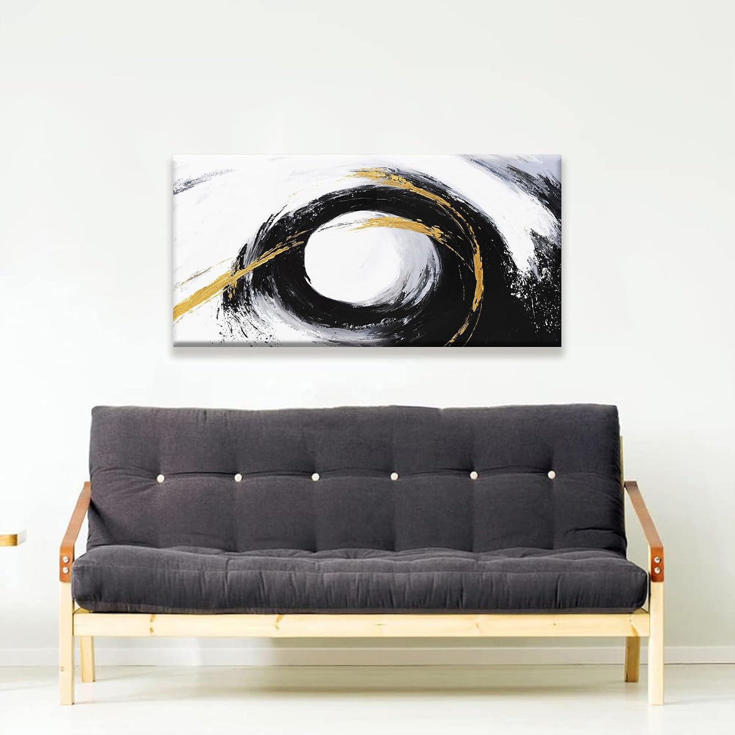 QSQ Abstract Wall Art Black And Gold Wall Art Modern Canvas Art Wall Decor Painting Artwork White Abstract Art Prints Pictures For Bedroom Office Home Decoration 20" X 40"