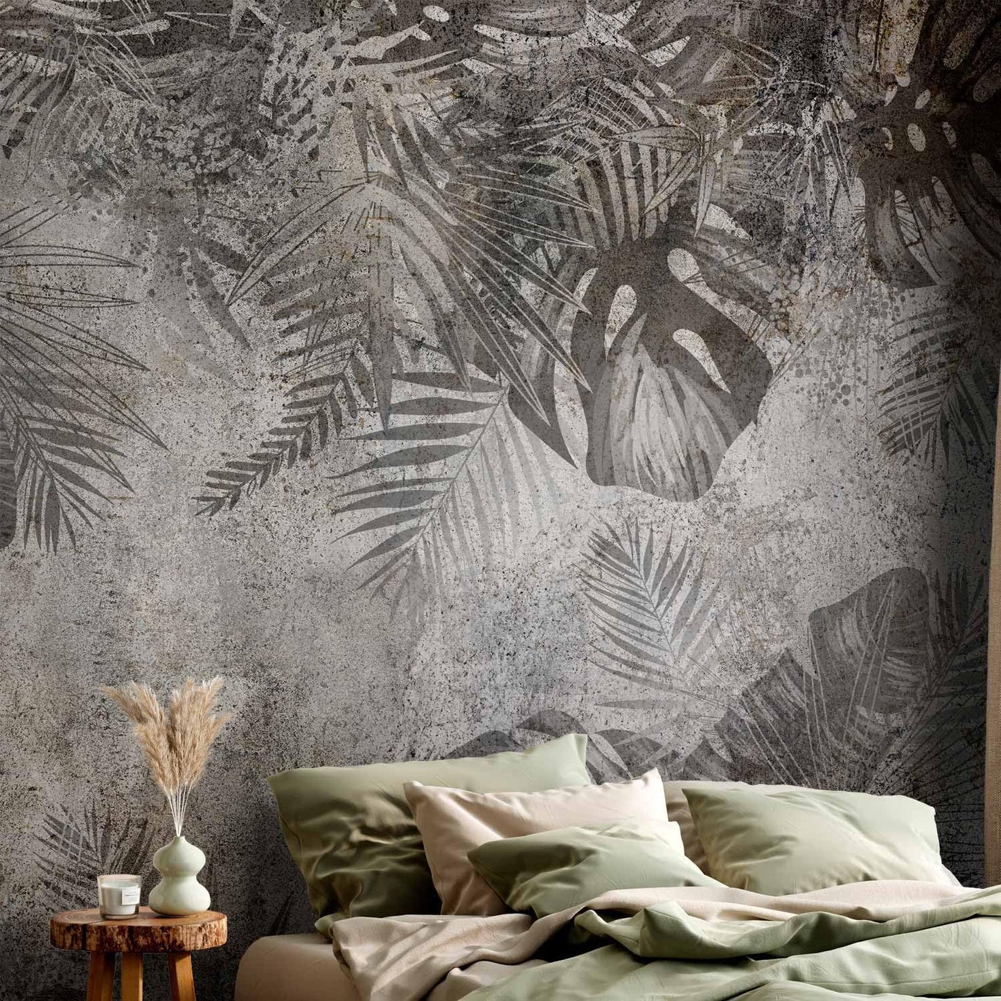 artgeist Wall Mural Tropical Leaves 98x69 in - XXL Non-Woven Wallpaper Fleece Wall Decor Photo Print Picture Image Design Landscape Palms Leaves Monstera Grey b-C-0825-a-a