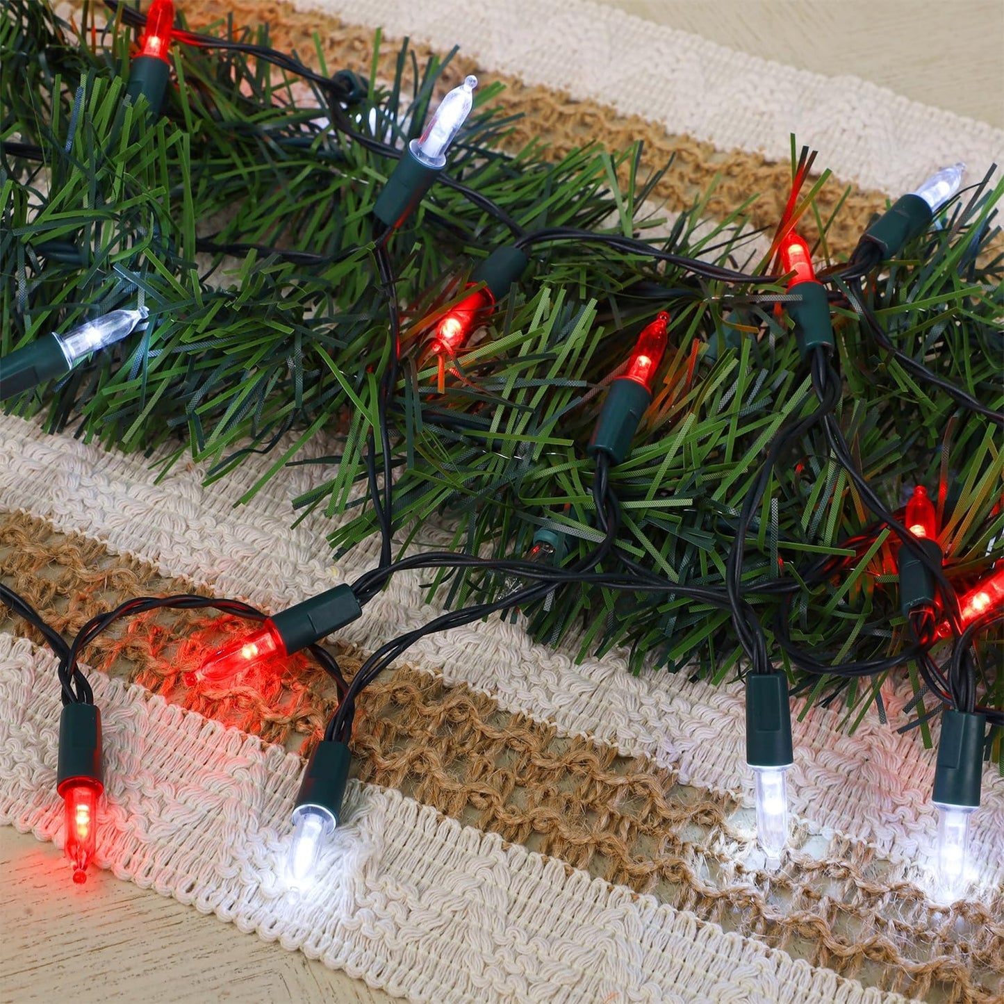 WATERGLIDE 2 Pack 50 LED Outdoor Christmas Lights, 16FT Battery Operated Mini String Lights with 8 Modes & Timer, Xmas Tree Lights Waterproof for Patio Garden Party Wedding Holiday Decor, Red & White