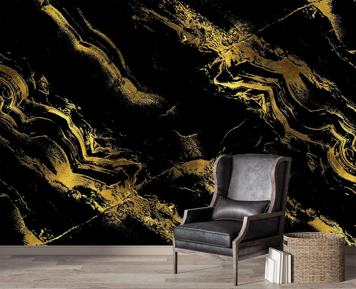 Black Gilded Marble Wall Mural Wallpaper for Bedroom 103" x 69"