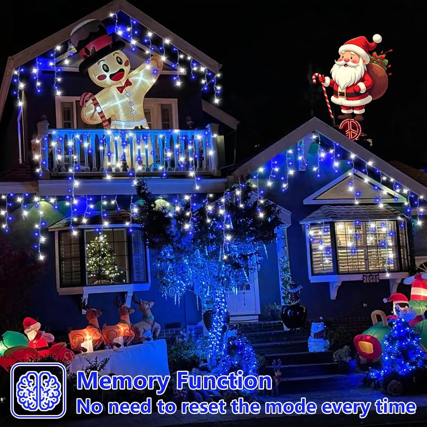 QITONG 400 LED Icicle Lights Blue and White