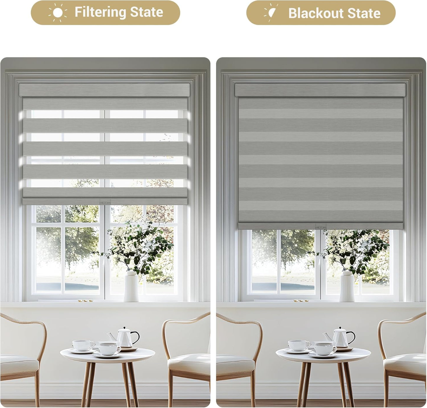 Cordless Zebra Blinds for Windows, Blackout Interior Blinds,Easy to Install,UV Protection,for Offices and Home,Custom Roller Shades, Mousse Light Grey,52" W x 72" H