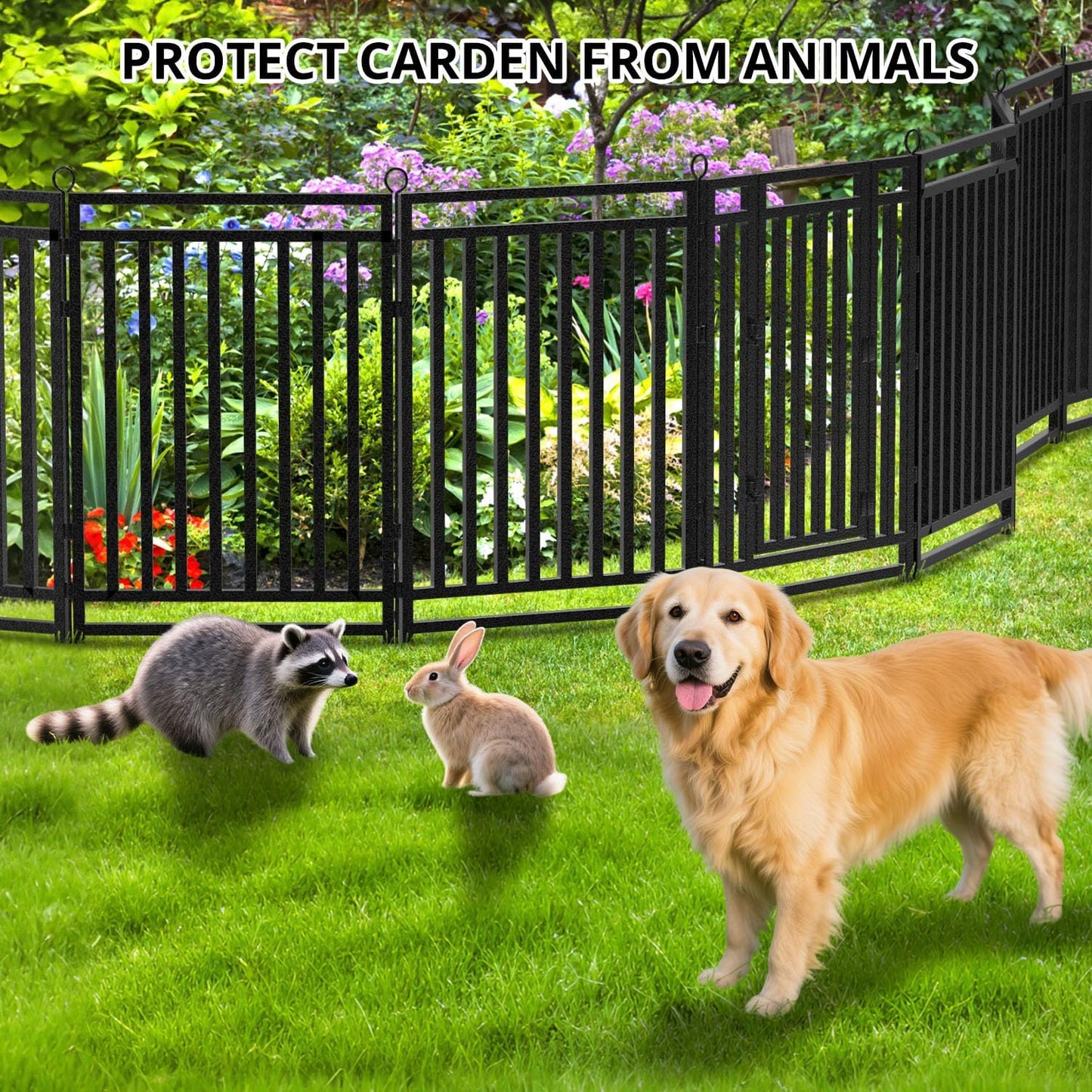 Decorative Garden Fence 54ft (L) × 40in (H), 21 Panels + 3 Gates, Metal Dog Fence Outdoor for Yard, Rust-Proof Animal Barrier Fencing for Patio & Flower Bed, Black-Silver