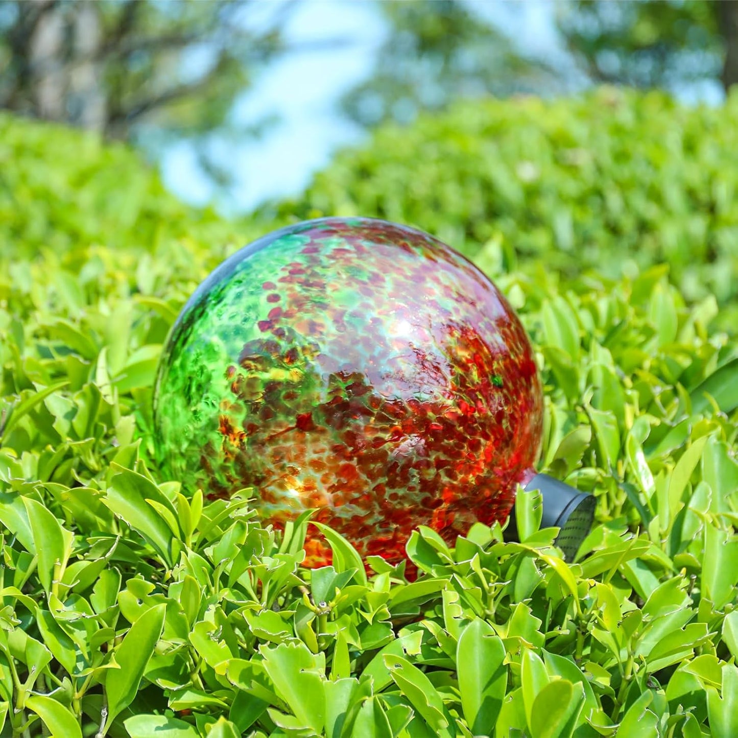 VCUTEKA Gazing Ball, Glass Gazing Balls Sphere for Garden Lawn Outdoor Ornament Yard Decorative, Red Swirl, 10"