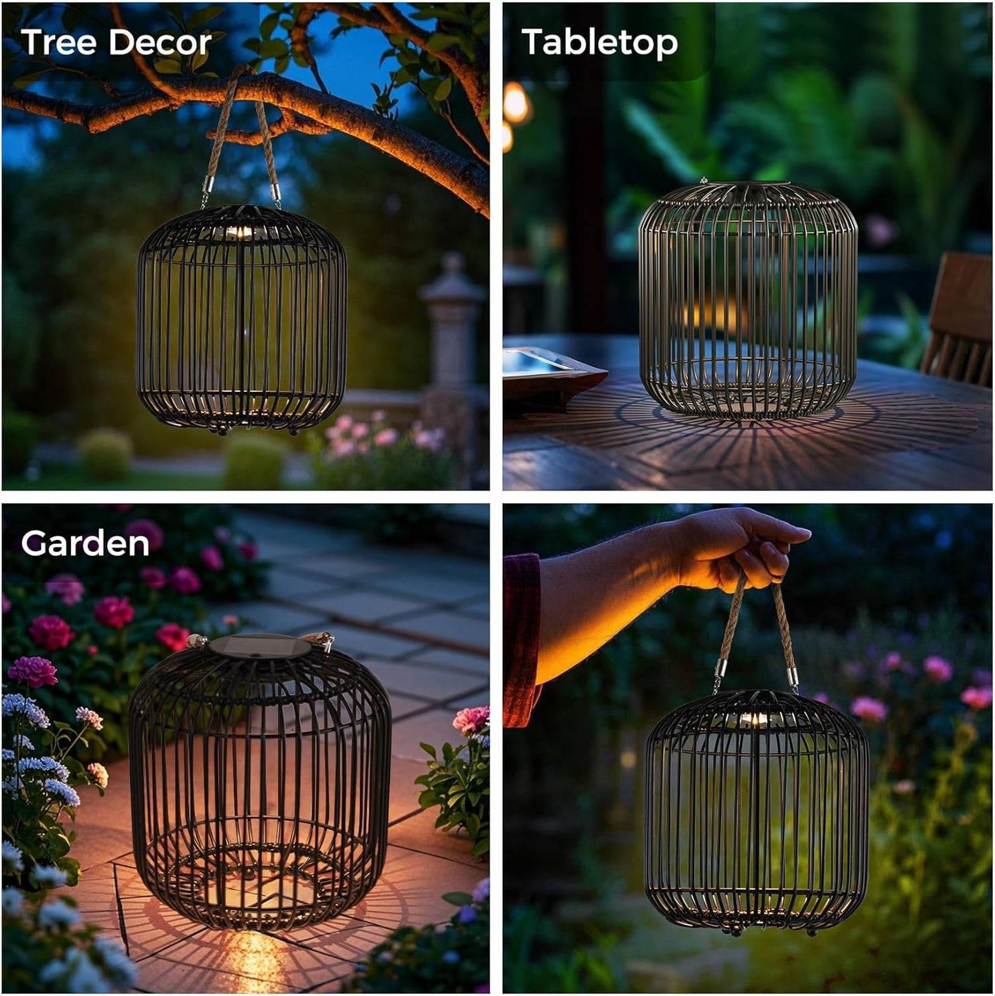 Solar Yard 2-Pack Outdoor Solar Lamp, Water-Resistant Lights for Outside Hanging Lantern Table Lamp Lights Decoration for Garden, Yard, Patio, Porch, Trees, Pathway, Black