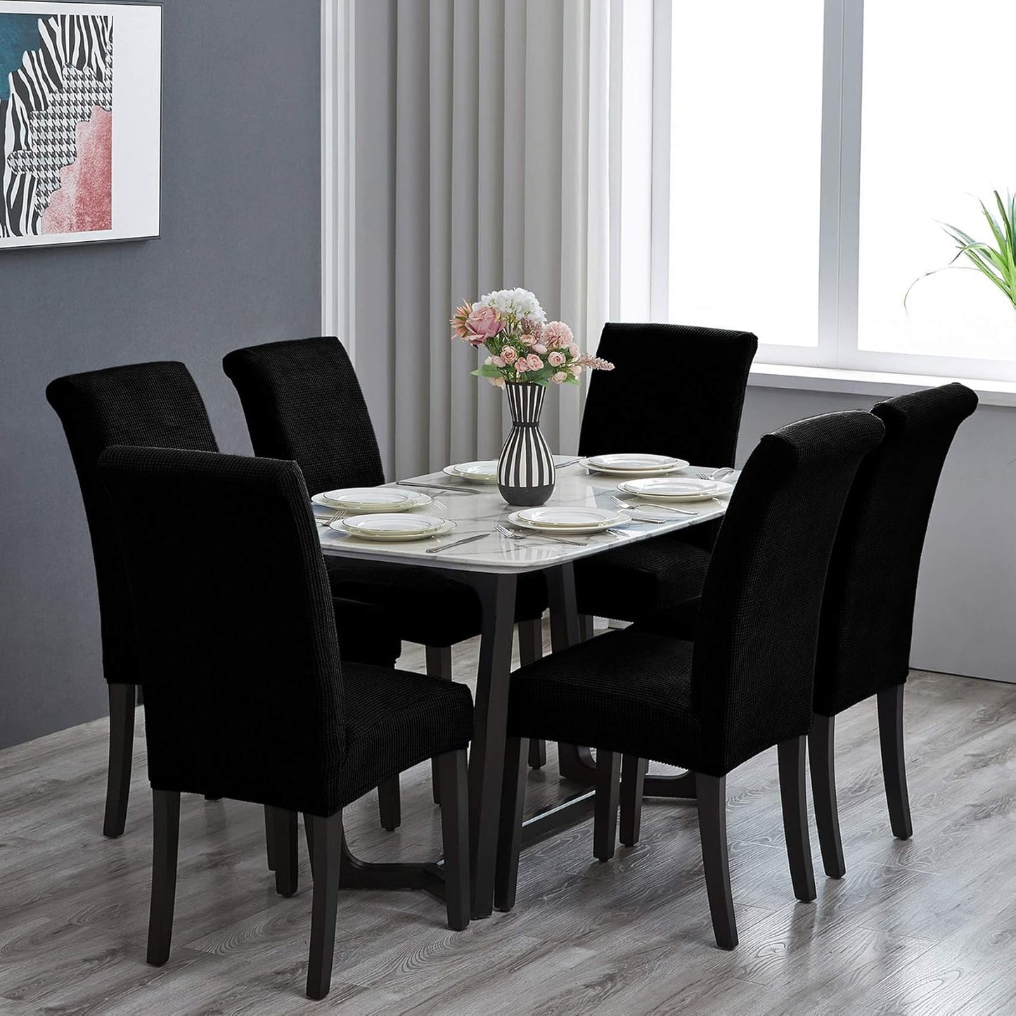 Howhic Stretch Chair Covers for Dining Room Set of 2, Removable Washable Dining Room Chair Covers, Dining Chair Slipcovers Seat Protector, Great for Home Decor and Banquet (Black, 2 Pack)