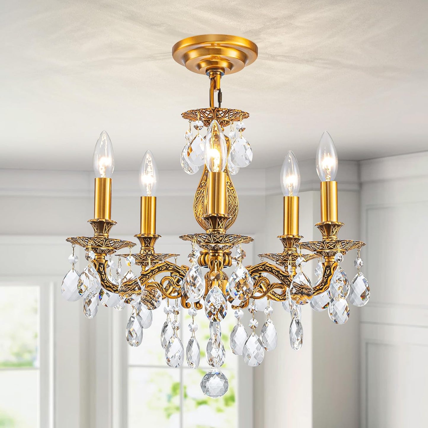 French K9 Crystal Maria Theresa Chandeliers, Luxury Vintage Pendant Light Fixture for Dining Room, Living Room, D18.3*H21~68 inch (Adjustable), Clear Crystal & Antique Bronze Finish Frame