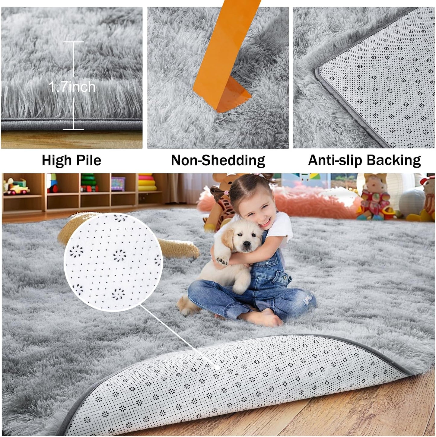 Rezutan Rugs for Living Room, Area Rug 4x6 Fluffy Rug Carpet, Soft Shaggy Modern Floor for Kids Boys Girls Bedroom, Plush Fuzzy Dorm Rug,Grey Tie-Dyed