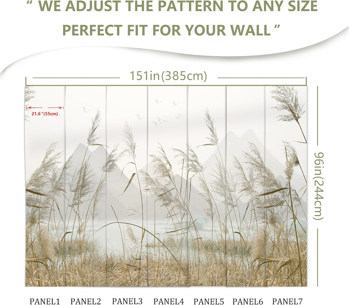 Reed Mountain Peak Wallpaper Lake Wall Mural for Bedroom Living Room (Not Peel n' Stick)