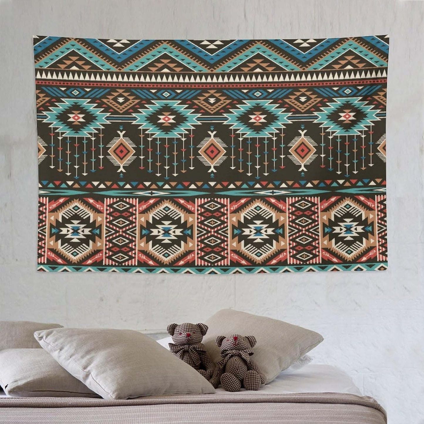 HZOHNAGO Aztec Tapestry Turquoise Blue and Brown and Native American Tribal Pattern Printed Wall Tapestry Wall Hanging for Bedroom Living Room Dorm 90" W x 60" H