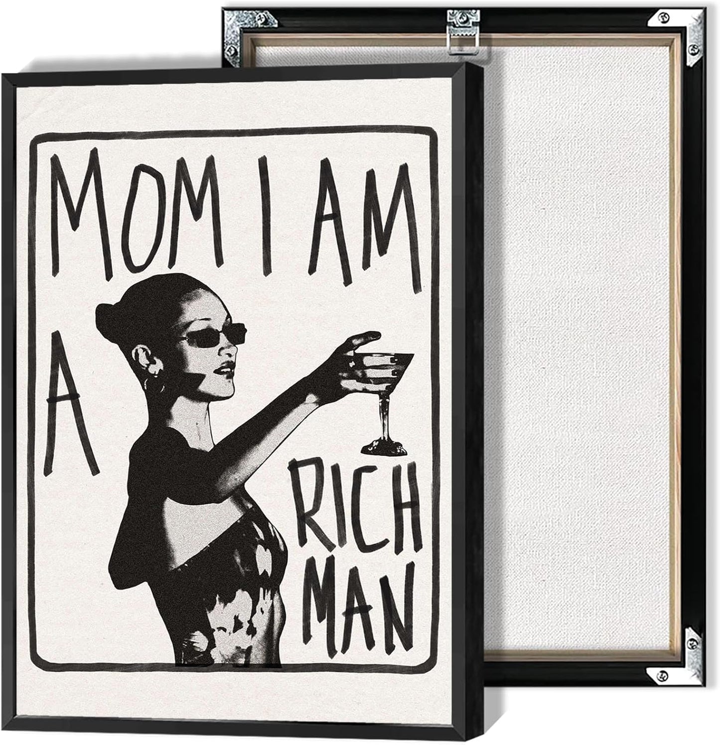 Mom I Am A Rich Man Aesthetic Retro Music Goblet Poster Feminist canvas Wall Art Vintage Bar Cart Wall Decor Preppy Dorm Decor Unique Wall Art prints painting 16x24in Framed