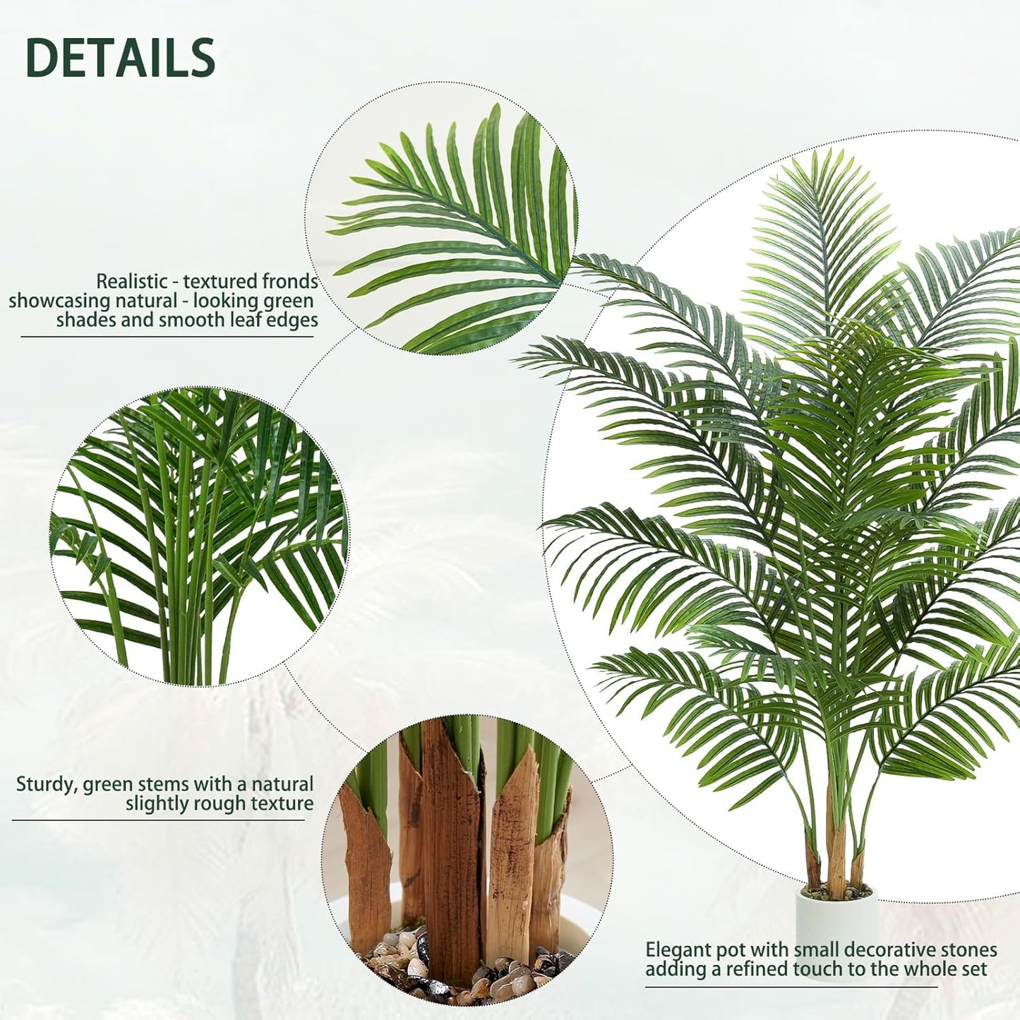 Artificial Palm Tree Plant 6FT Tall Fake Tropical Palm Tree in Pot, Real Bark Design Faux Areca Palm Tree for Home Office Living Room Bedroom Farmhouse Modern Indoor Outdoor Topiary Tree (18 Trunks)