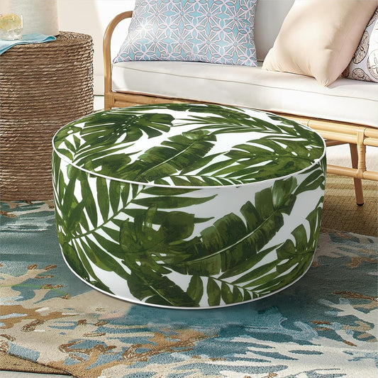 Inflatable Ottoman Stool D21 xH9 for Outdoor/Indoor Use, Water Repellent Patio Foot Rest Stool with Portable Handle,Round Pouf Ottoman Suitable for Garden,Deck and Camping - Palm Green