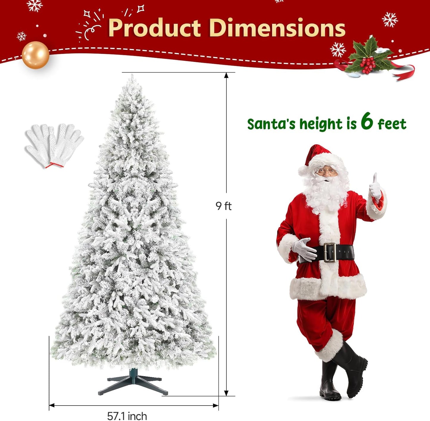 9ft Pre-Lit Snow Flocked Rotating Christmas Tree with 600 Multi-Color LED Lights, 2512 PE & PVC Tips - Realistic Artificial Tree for Holiday Decor