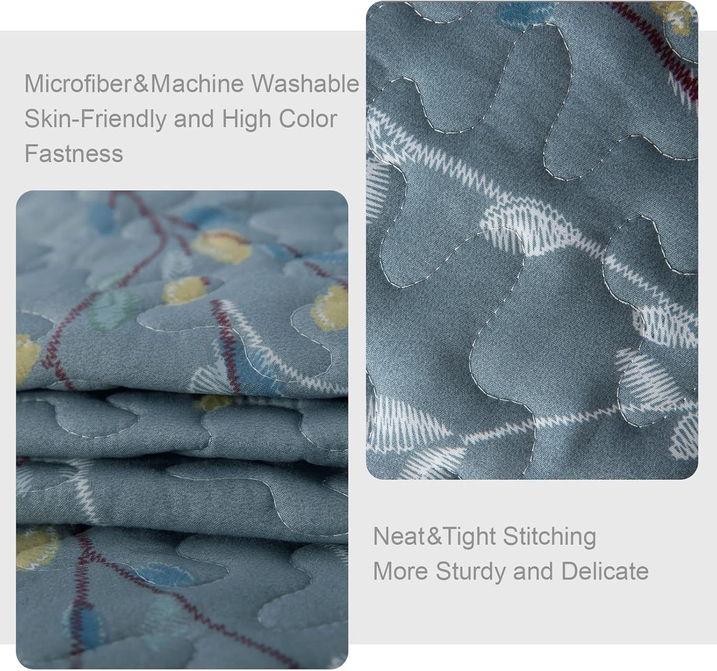 Exclusivo Mezcla Reversible Boho Quilt Set King Size, 3 Pieces Flowers Blue All Season Bedspreads, Ultra Soft Floral Coverlet Bedding Set with Printed Pattern (1 Quilt, 2 Pillow Shams)