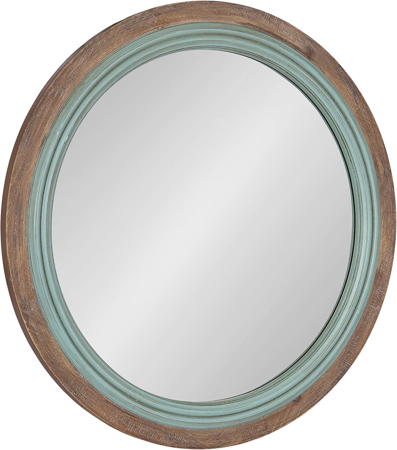 Kate and Laurel Palmer Rustic Farmhouse Round Wooden Mirror, 26 Inch Diameter, Blue and Rustic Brown, Modern Circle Decorative Wall Mirror with Paint Distressing
