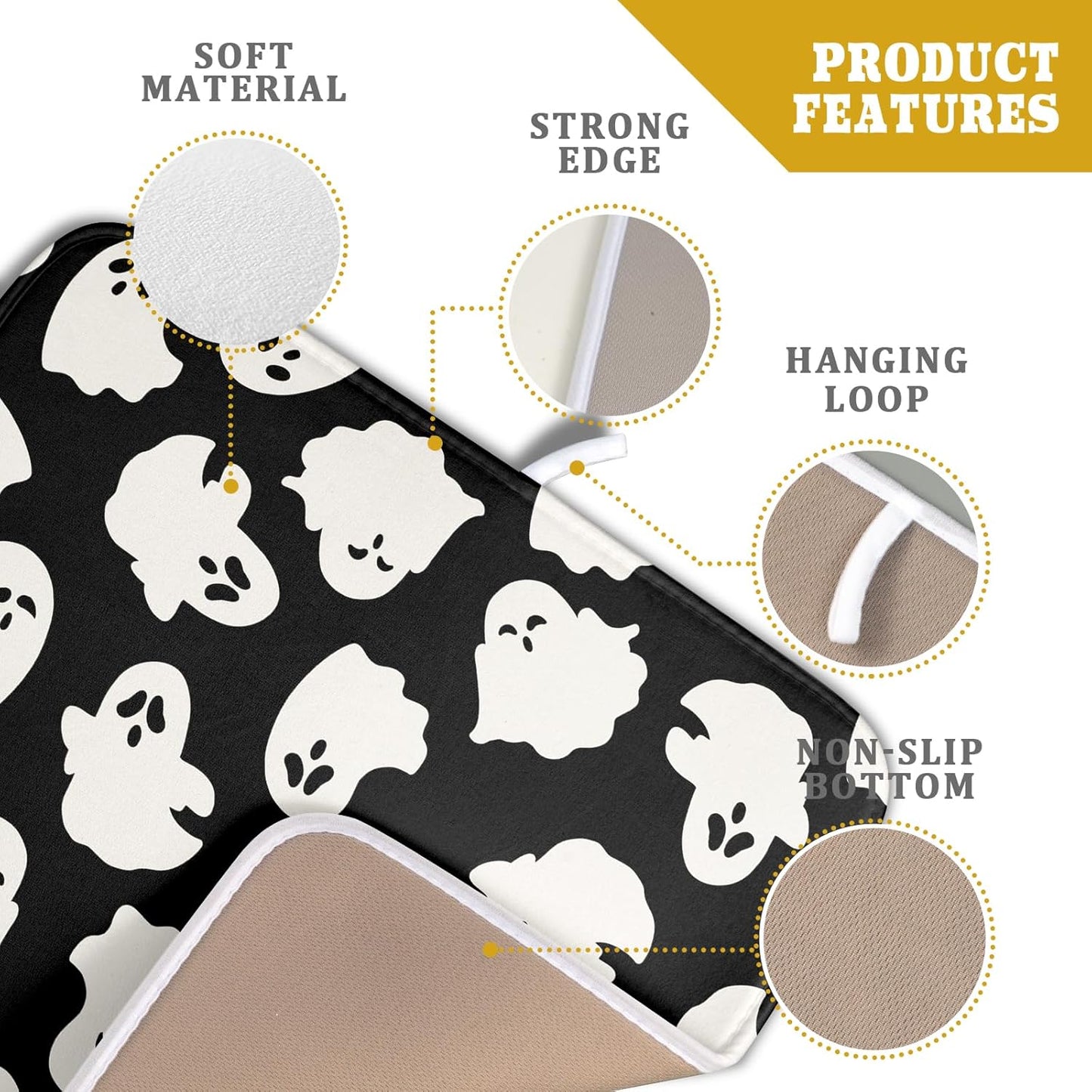 Halloween Dish Drying Mat for Kitchen Counter Cute Ghost Holiday Super Absorbent Reversible Microfiber Kitchen Countertop Protector Dishes Pad Small 16x18 inch