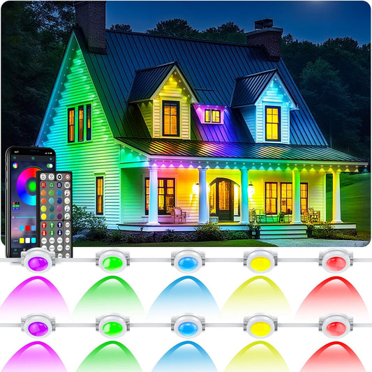 300FT Permanent Outdoor RGB Lights, IP67 Waterproof Smart Eave Lighting, with App/Remote Control Eaves Light, DIY LED Scenes Modes for House Roof Decor,Christmas,Party,All Holiday and Daily